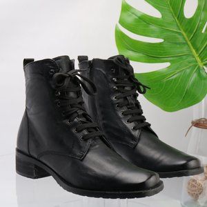 Santana Canada Paddock Ankle Boot Block Heel Lug Sole Black Leather Women 9 Zip